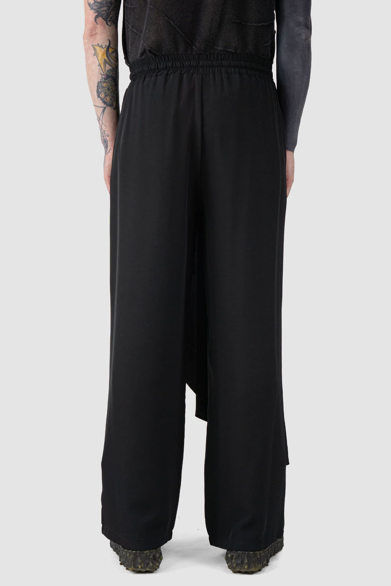 La Haine Inside us - back view of Black Asymmetrical Draped Wide-Leg Wrap Trousers