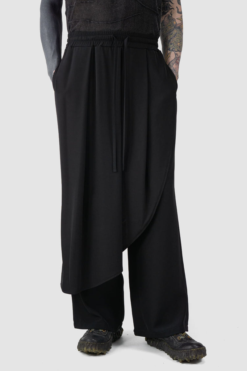 La Haine Inside us - relaxed fit view of Black Asymmetrical Draped Wide-Leg Wrap Trousers