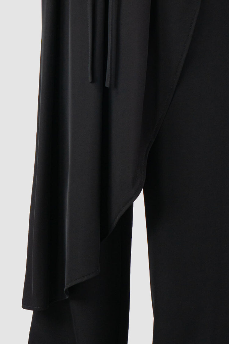 La Haine Inside us - detail view of Black Asymmetrical Draped Wide-Leg Wrap Trousers