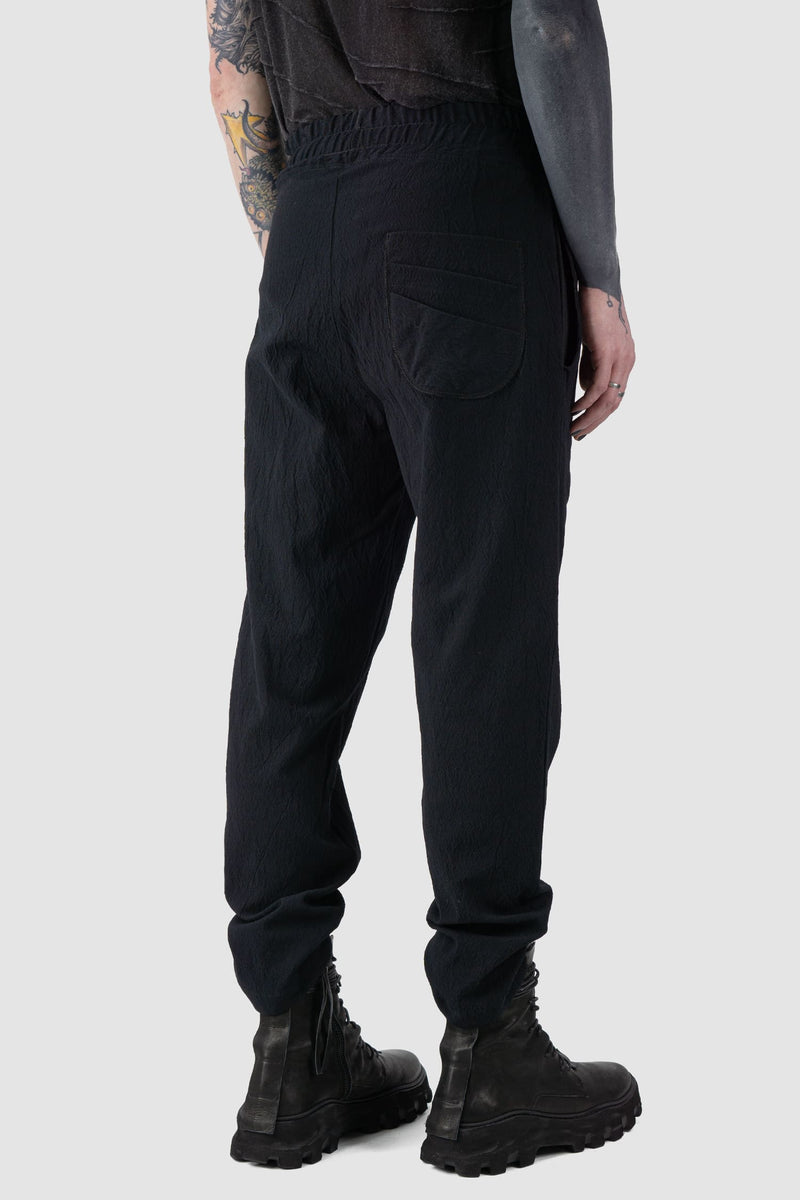 La Haine Inside us - back side view of black Elastic Cotton Viscose Blend Trousers