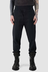 La Haine Inside us - front view of black Elastic Cotton Viscose Blend Trousers