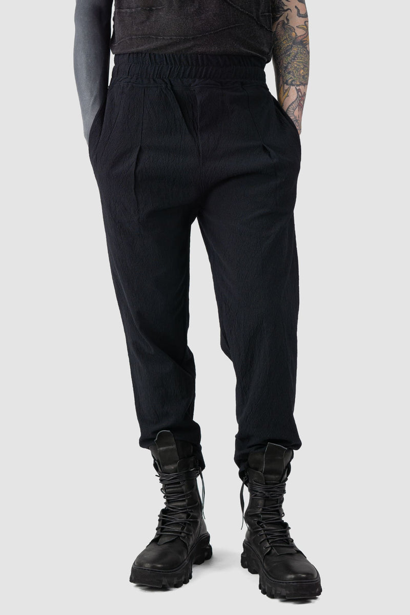 La Haine Inside us - relaxed fit view of black Elastic Cotton Viscose Blend Trousers