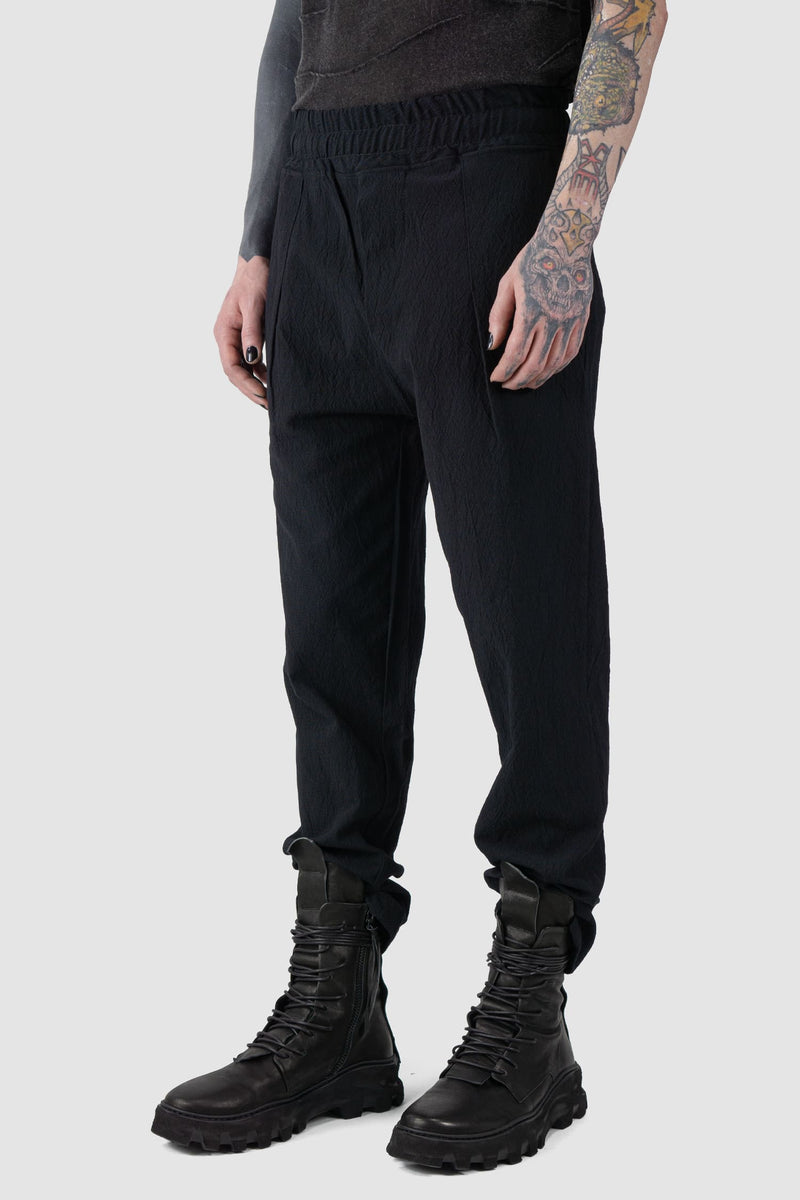 La Haine Inside us - front side view of black Elastic Cotton Viscose Blend Trousers