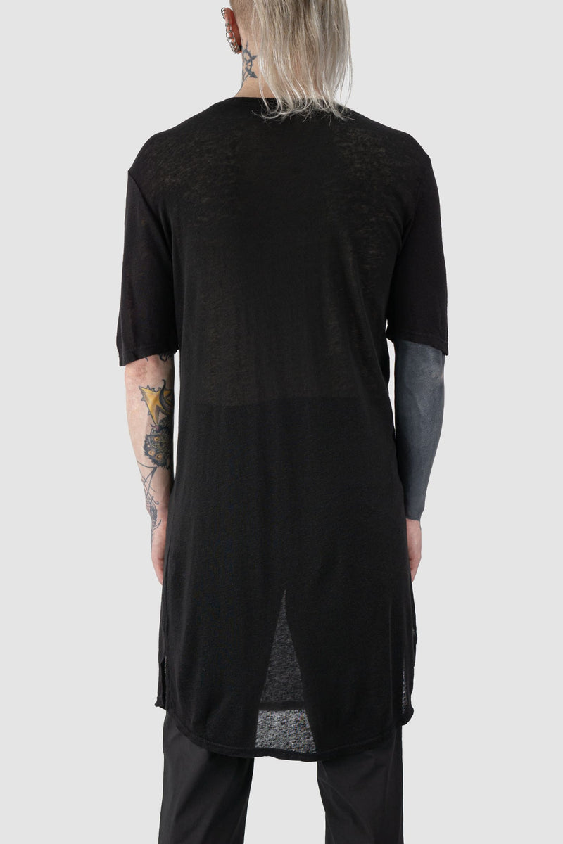 La Haine Inside us - back view of black Elongated Viscose Linen T-Shirt