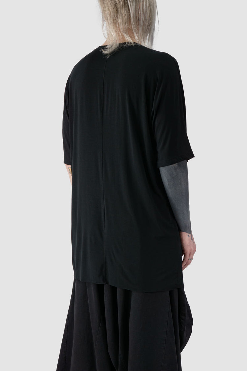 La Haine Inside us - back side view of black Front Slit Relaxed Bamboo Jersey T-Shirt