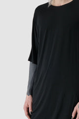 La Haine Inside us - fabric detail view of black Front Slit Relaxed Bamboo Jersey T-Shirt