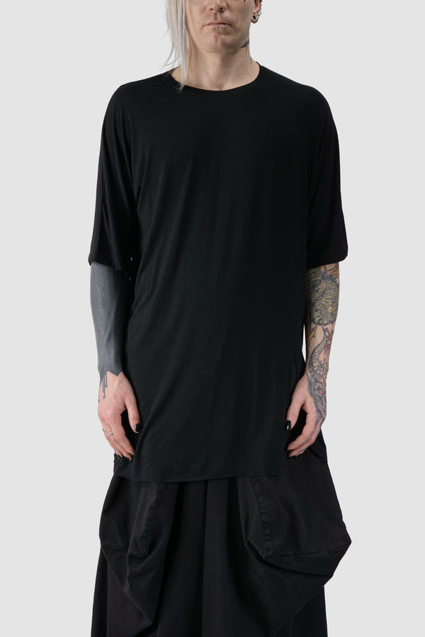 La Haine Inside us - front view of black Front Slit Relaxed Bamboo Jersey T-Shirt