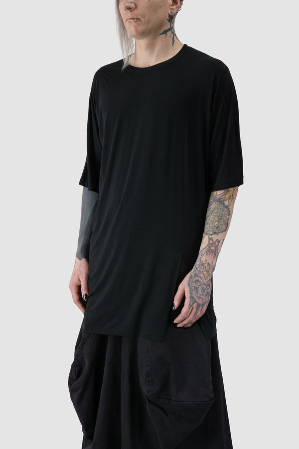 La Haine Inside us - front side view of black Front Slit Relaxed Bamboo Jersey T-Shirt