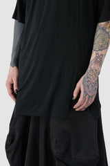 La Haine Inside us - front detail view of black Front Slit Relaxed Bamboo Jersey T-Shirt