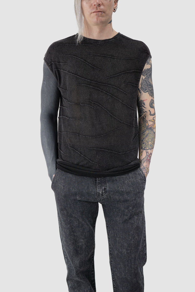 La Haine Inside us - relaxed view of grey Irregular Object-Dyed Viscose Tank Top