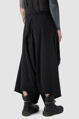 La Haine Inside us - back side view of Black Oversized Draped Cropped Stretch Denim Trousers