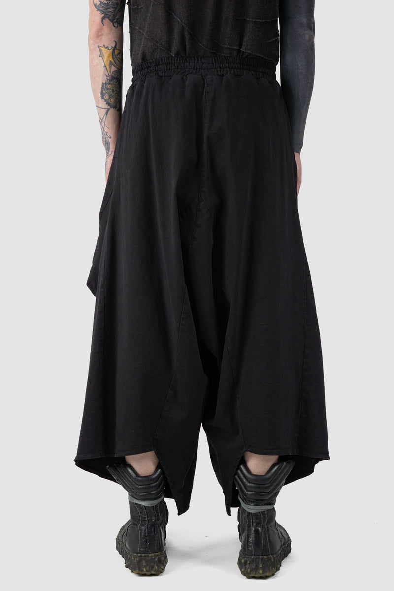 La Haine Inside us - back view of Black Oversized Draped Cropped Stretch Denim Trousers