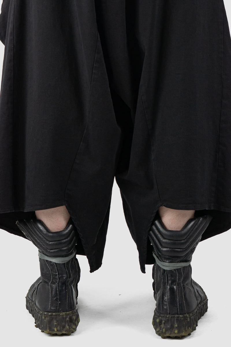 La Haine Inside us - back hem view of Black Oversized Draped Cropped Stretch Denim Trousers