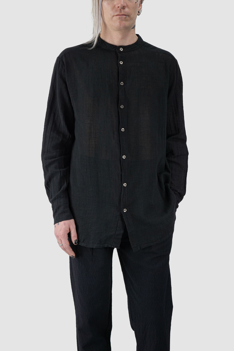 La Haine Inside us - relaxed view of black Regular Cotton Gauze Mandarin Collar Shirt