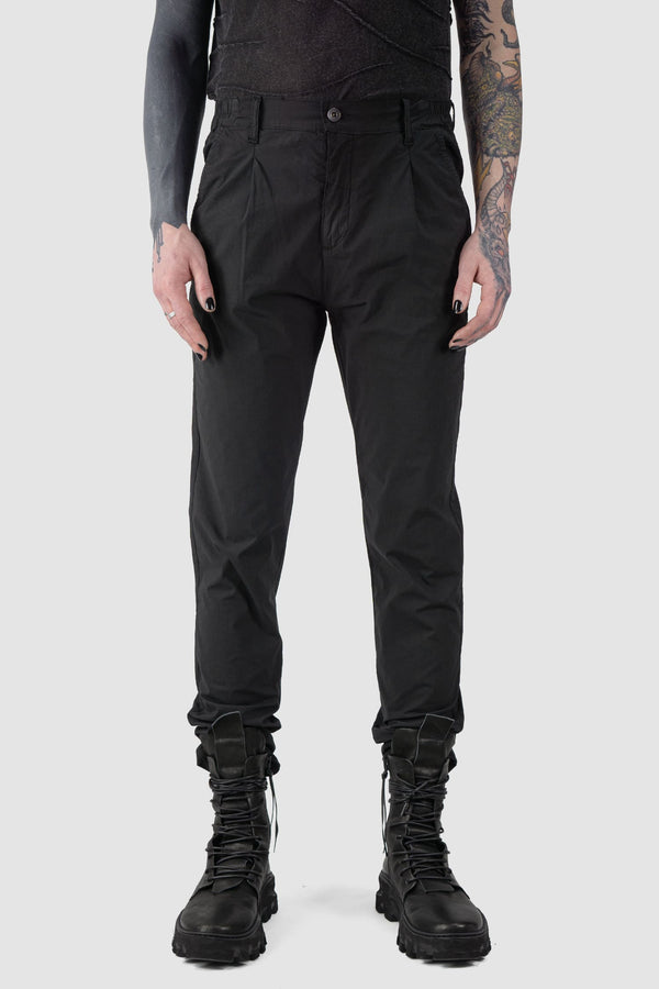 La Haine Inside us - front view of black Regular Slim Fit Cotton Poplin Trousers