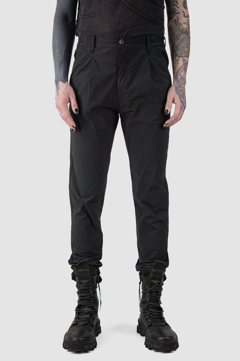 La Haine Inside us - front view of black Regular Slim Fit Cotton Poplin Trousers