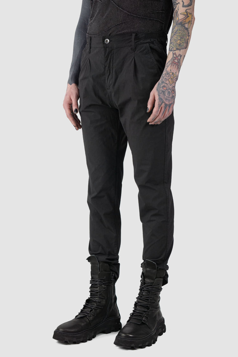 La Haine Inside us - front side view of black Regular Slim Fit Cotton Poplin Trousers