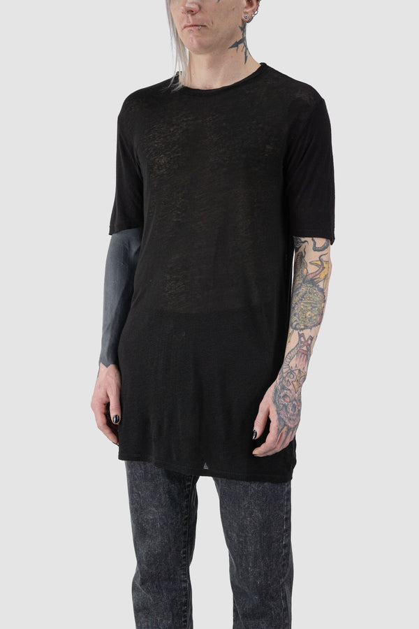 La Haine Inside us - front side view of black Regular Viscose Linen T-Shirt