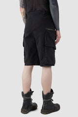 La Haine Inside us - back side view of black Stretch Cotton Denim Utility Cargo Shorts