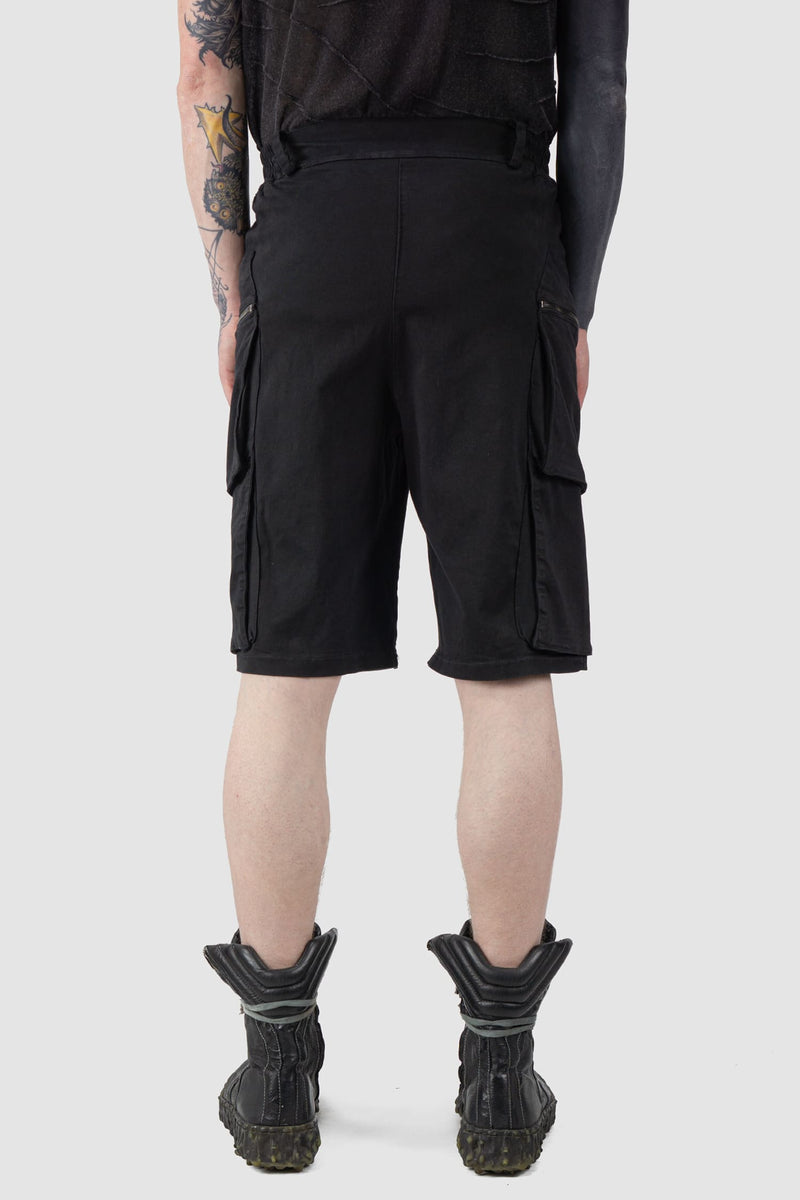 La Haine Inside us - back view of black Stretch Cotton Denim Utility Cargo Shorts