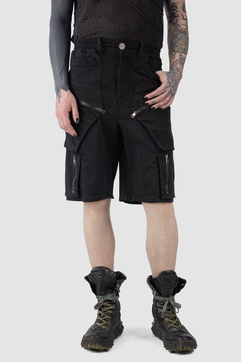 La Haine Inside us - relaxed fit view of black Stretch Cotton Denim Utility Cargo Shorts