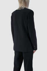 La Haine Inside us - back side view of Black Stretch Cotton Jacquard Blazer Jacket