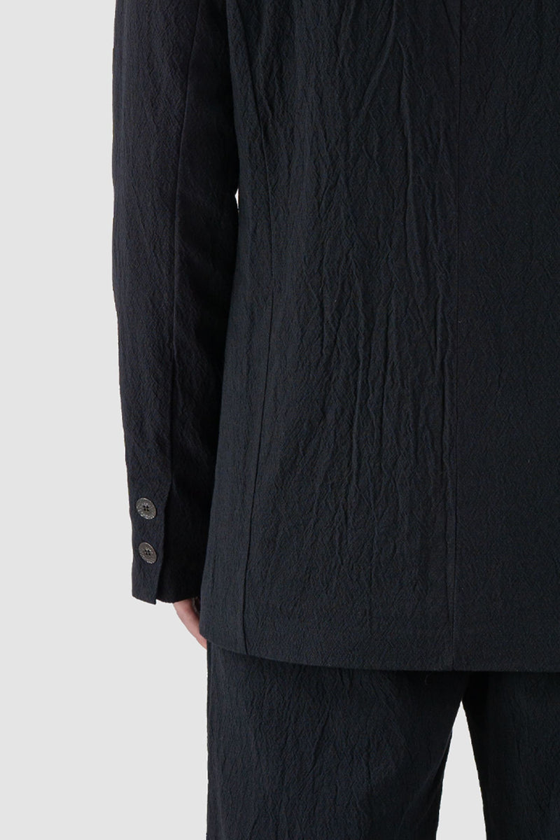 La Haine Inside us - hem detail view of Black Stretch Cotton Jacquard Blazer Jacket