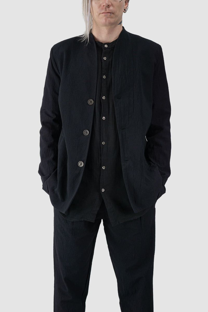 La Haine Inside us - relaxed fit view of Black Stretch Cotton Jacquard Blazer Jacket