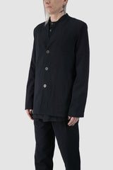 La Haine Inside us - front side view of Black Stretch Cotton Jacquard Blazer Jacket