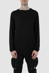 La Haine Inside Us - front view of black thin wool and viscose blend sweater for men from the FW24 collection with extra-long sleeves, a round neckline and a light and soft feel.