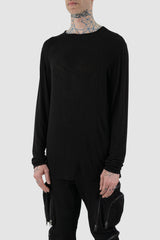 La Haine Inside Us - front side view of black thin wool and viscose blend sweater for men.