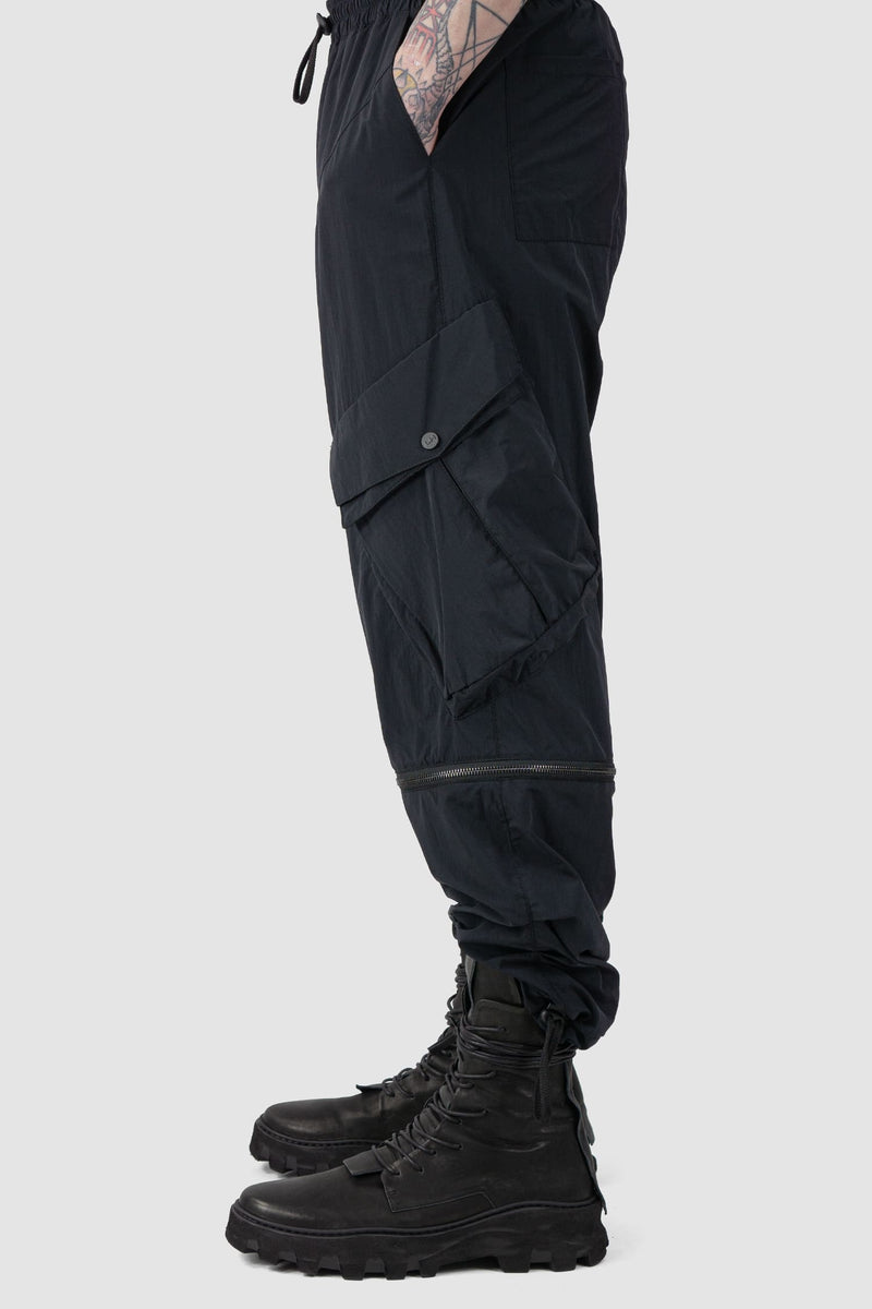 La Haine Inside us - pocket detail view of Black Utility Transform Cargo Pocket Trousers