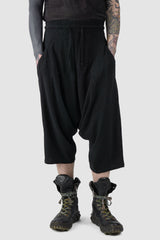 La Haine Inside us - relaxed fit view of Black Viscose Linen Relaxed Fit Drop Crotch Shorts