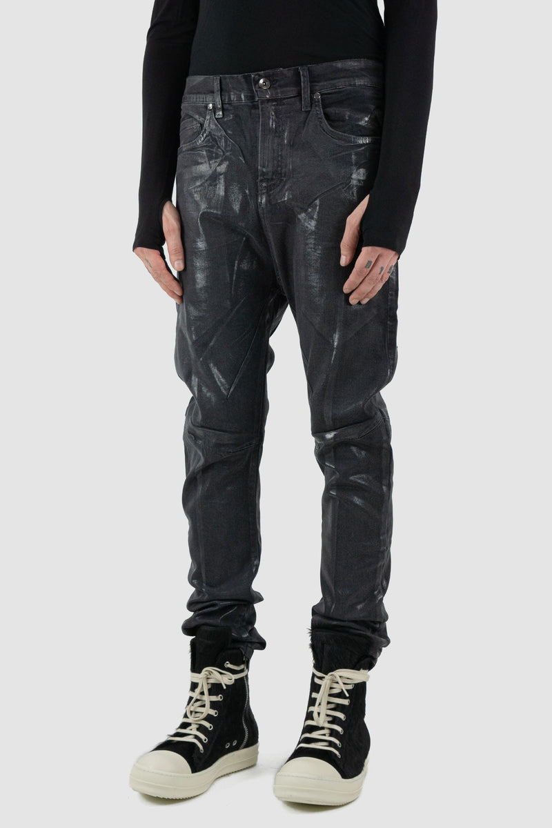 La Haine Inside Us - side view of black men's coated slim fit jeans.