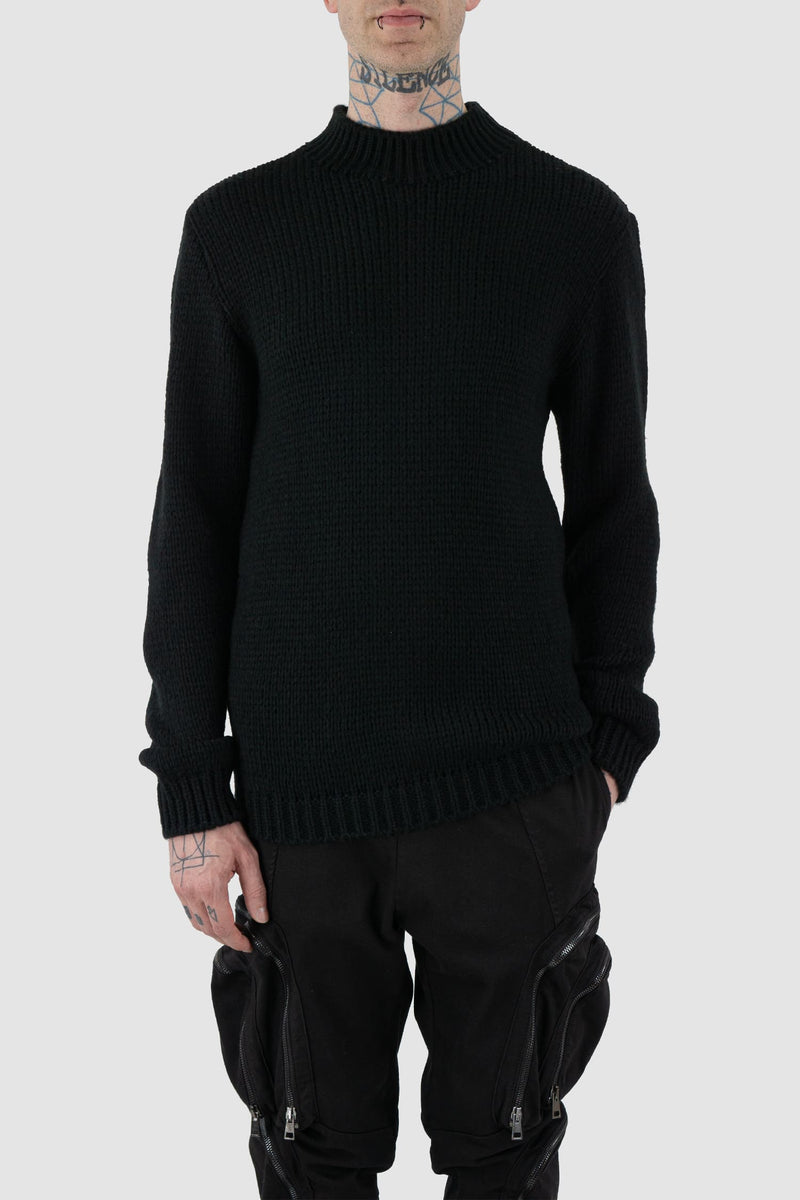 La Haine Inside Us - front relax view of black wool blend knit sweater for men from the FW24 collection with a thicker neck, hem- and cuffs and a straight fit.