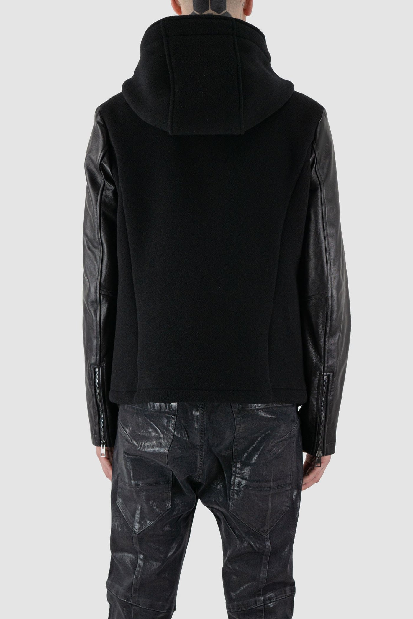 Leather jacket with hoodie inside online