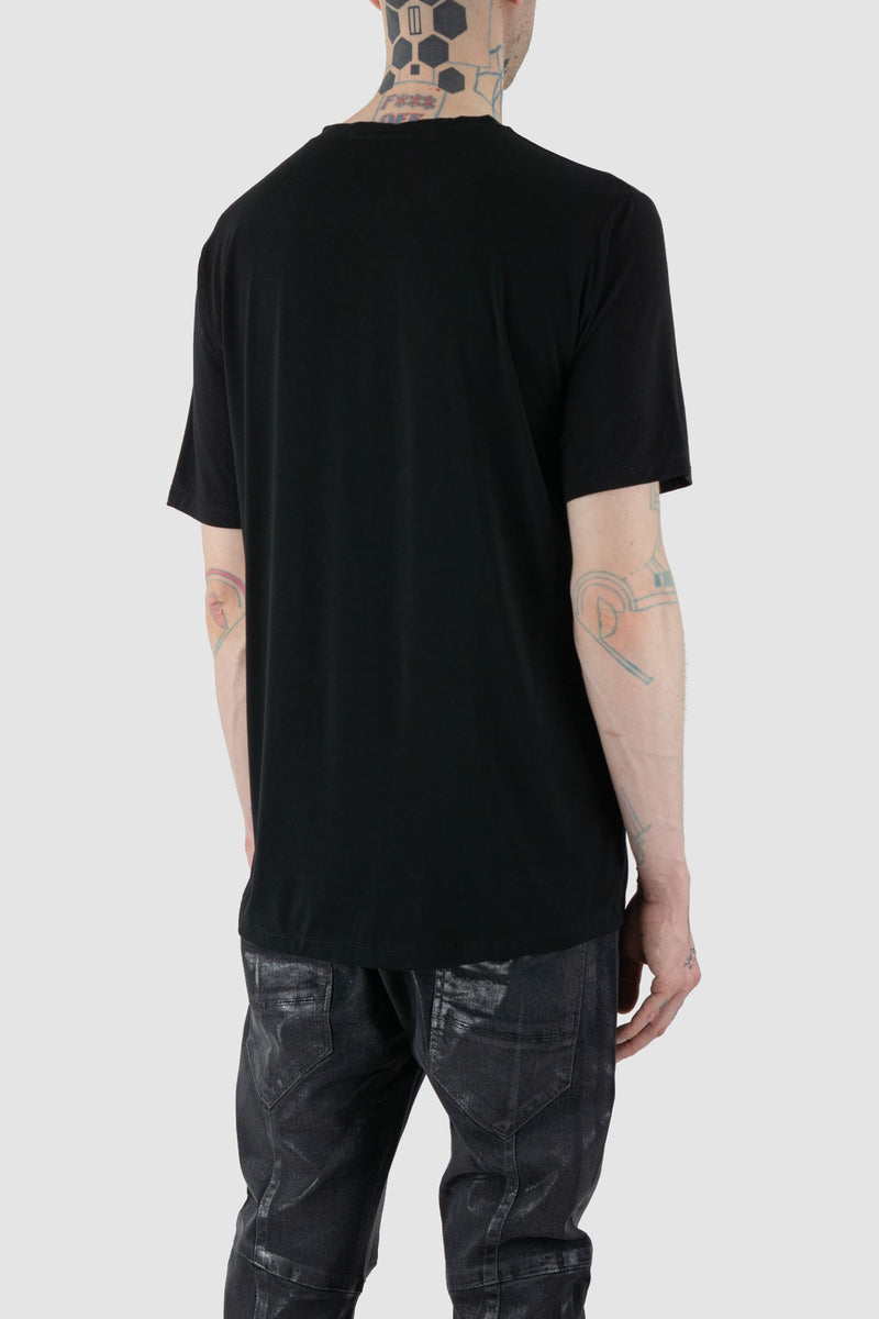 La Haine Inside Us - Back side view of black men's breathable bamboo T-shirt with front seam, straight cut, FW24 collection.