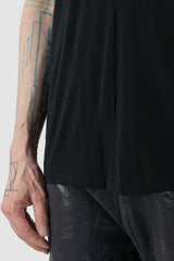 La Haine Inside Us - Front hem view of black men's breathable bamboo T-shirt with front seam, straight cut, FW24 collection.