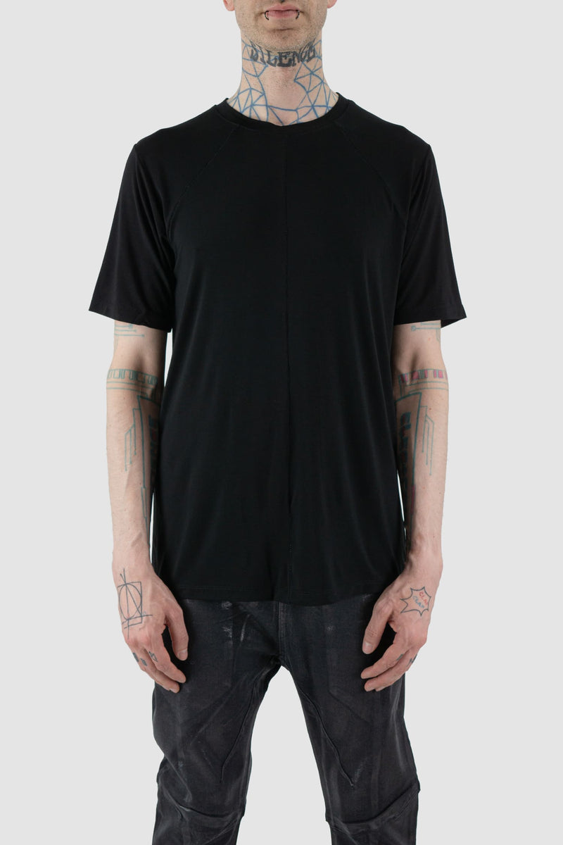 La Haine Inside Us - Front view of black men's breathable bamboo T-shirt with front seam, straight cut, FW24 collection.