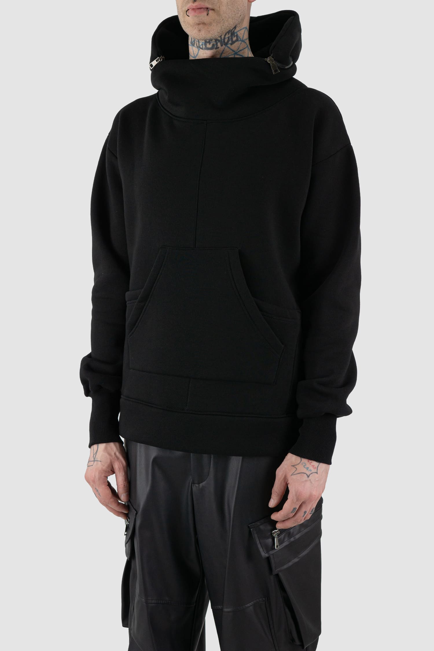 La Haine Inside Us - Front side view of black men's sweater with removable hood.