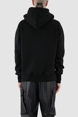 La Haine Inside Us - Back view of black men's sweater with removable hood, kangaroo pockets, FW24 collection