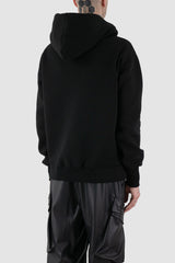 La Haine Inside Us - Back side view of black men's sweater with removable hood, kangaroo pockets, FW24 collection