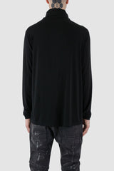 La Haine Inside Us - back view of black men's turtleneck bamboo long sleeve with extra-long, relaxed arms, FW24 collection.