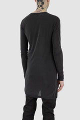 Leon Louis - back side view of black long-sleeved Ennom T-shirt with straight clean cut, relaxed shape, men's Permanent Collection.