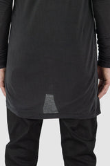 Leon Louis - back hem view of black long-sleeved Ennom T-shirt with straight clean cut, relaxed shape, men's Permanent Collection.