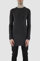 Leon Louis - Front view of black long-sleeved Ennom T-shirt with straight clean cut, relaxed shape, men's Permanent Collection.