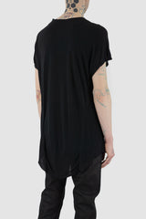 Leon Louis - back side view of black Plexo two-piece T-shirt with raglan shoulders, relaxed fit, men's Permanent Collection.