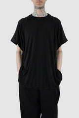 Leon Louis - Front legere view of black Pryo Tencel tee with oversized fit, silky texture, men's Permanent Collection.