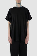 Leon Louis - Front view of black Pryo Tencel tee with oversized fit, silky texture, men's Permanent Collection.