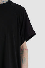 Leon Louis - Front detail view of black Pryo Tencel tee with oversized fit, silky texture, men's Permanent Collection.